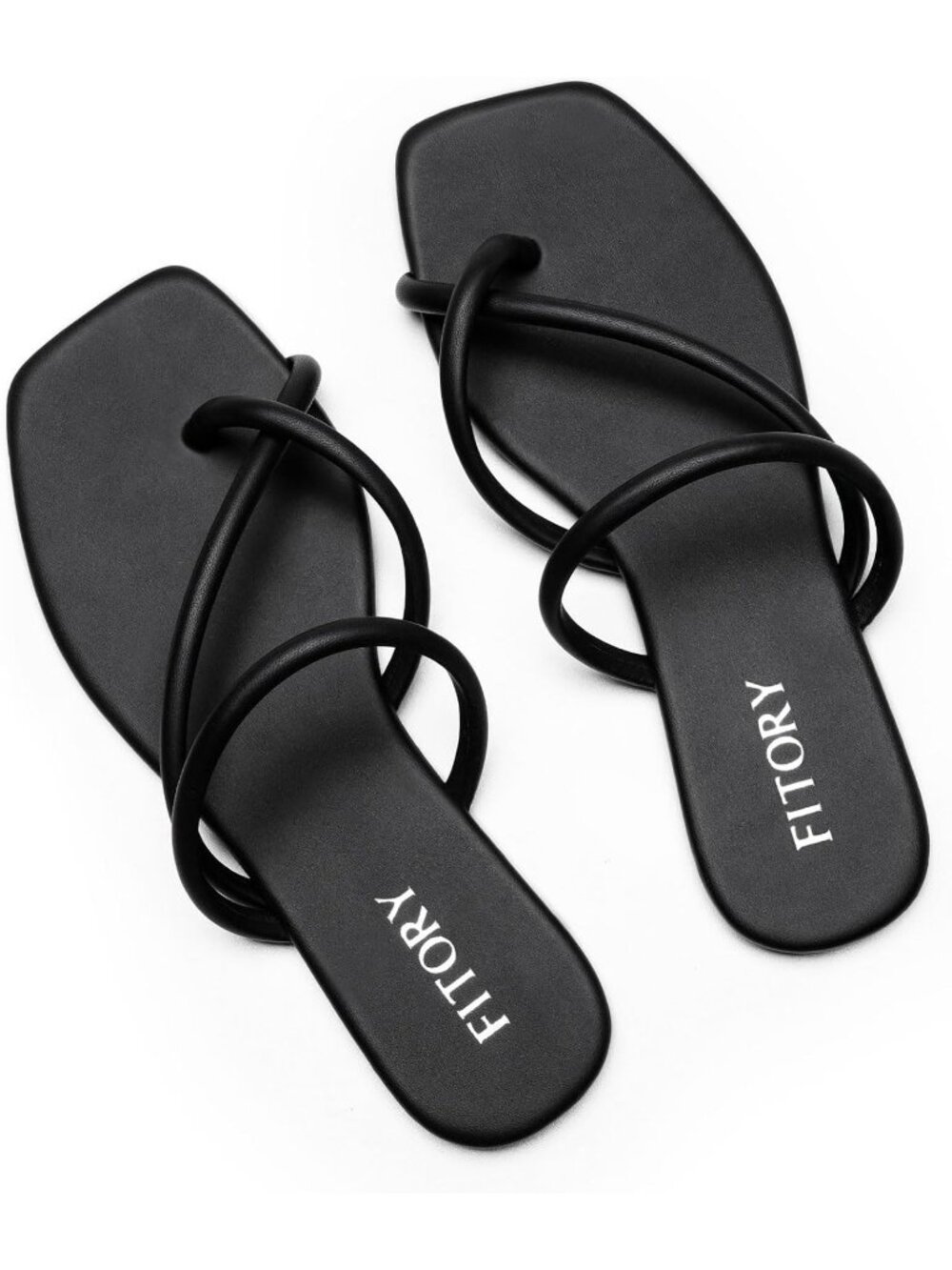 Women's Black Summer Flip Flops with Cross Strap Thongs Square Toe Flats Sandals
